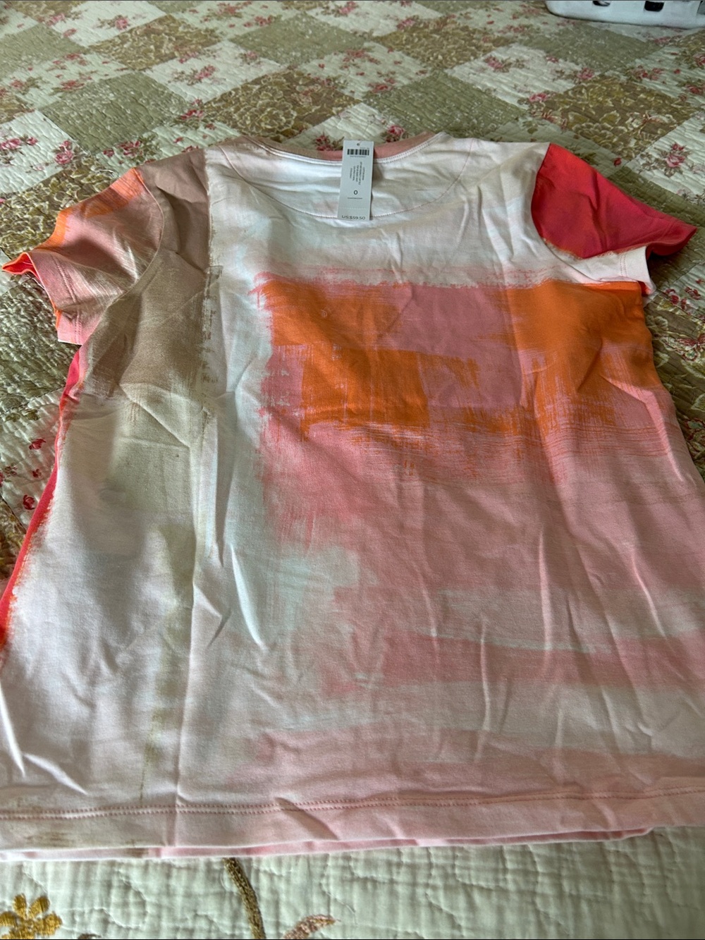 Chico's Short-Sleeve Brushstroke Tee in Pink, Orange & Cream NWT - Picture 7 of 7